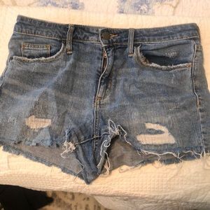 Distressed High rise shortie denim shorts